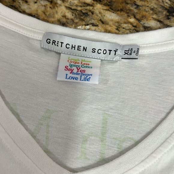 Gretchen Scott "Laugh More" Short Sleeve Cotton Tee In White Size XL - Picture 4 of 7